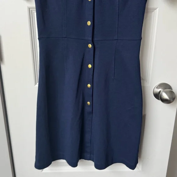 New York & Company Navy Blue Gold Button Snap Font Collared Mini Dress Size XS - Picture 3 of 6